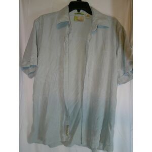 Cubavera 100% Silk Short Sleeve Button-Up Shirt Light Blue Gradient‎ Size L